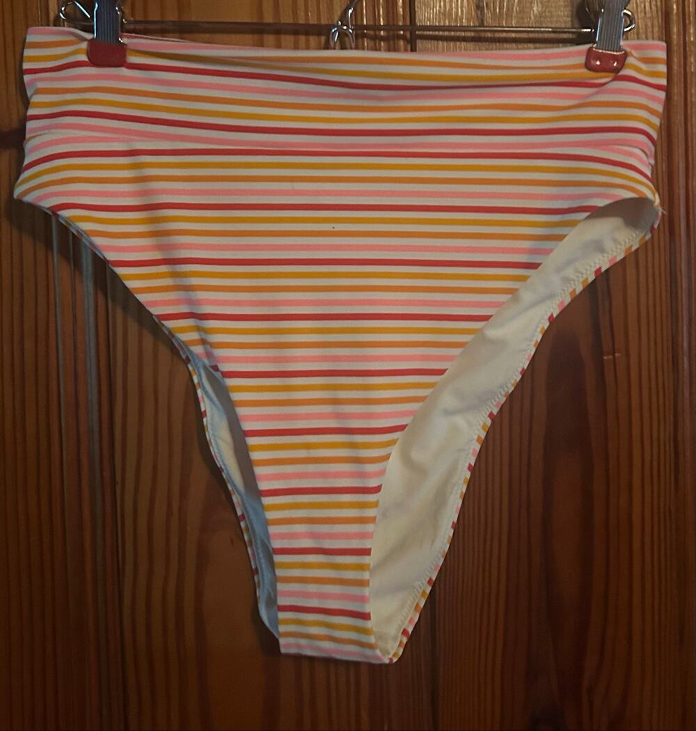 Aerie Women’s high waisted bikini bottoms bright stripes beach swimsuit large